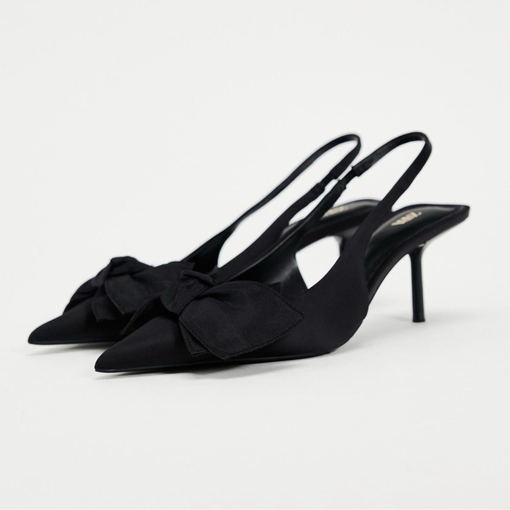 ZARA SLINGBACK HEELS WITH BOW SIZE 6.5 EUR 37